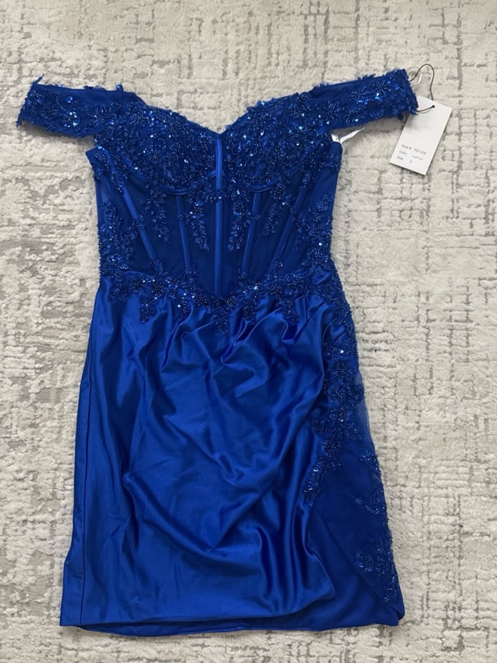 PromGirl Royal Blue Off-Shoulder Sequin Lace Prom Dress